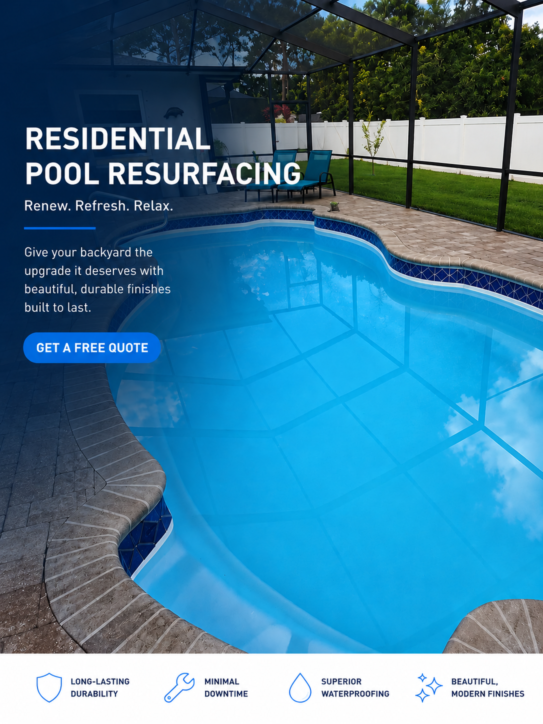 Residential fiberglass pool resurfacing by Fibre Tech Inc.